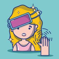 menina com tecnologia de óculos 3d para realidade virtual vetor