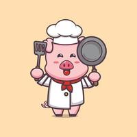 personagem de desenho animado de mascote de chef de porco bonito vetor