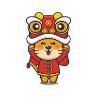 tigre bonito no ano novo chinês. ilustração animal bonito dos desenhos animados. vetor