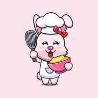 personagem de desenho animado de mascote de chef de coelhinho fofo com massa de bolo vetor