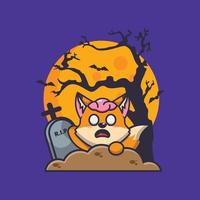linda raposa zumbi subir do cemitério no dia de halloween vetor