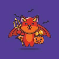 personagem de desenho animado fofo diabo raposa no dia de halloween vetor