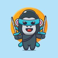 ilustração em vetor bonito gorila ninja dos desenhos animados