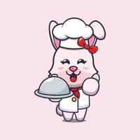 personagem de desenho animado de mascote de chef de coelhinho fofo com prato vetor