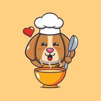 personagem de desenho animado de mascote de chef de cachorro fofo com sopa vetor