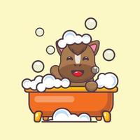 cavalo bonito tomando banho de espuma na ilustração vetorial de desenho animado de banheira vetor