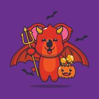 personagem de desenho animado de coala diabo bonito no dia de halloween vetor