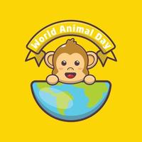 personagem de desenho animado de macaco fofo no dia mundial dos animais vetor