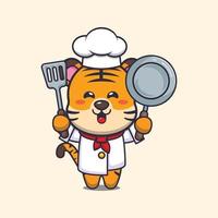 personagem de desenho animado de mascote de chef de tigre bonito vetor