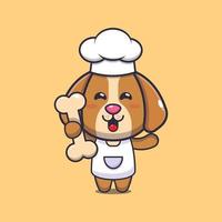 personagem de desenho animado de mascote de chef de cachorro fofo segurando o osso vetor