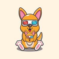 canguru bonito com ilustração vetorial de desenho animado de vidro 3d vetor