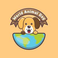 personagem de desenho animado de cachorro fofo no dia mundial dos animais vetor