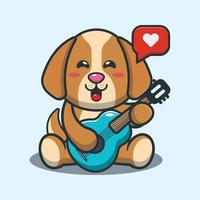 cão bonito tocando guitarra ilustração vetorial dos desenhos animados. vetor