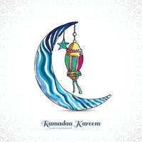 cartão de saudação ramadan kareem desenhado à mão com design de lua vetor