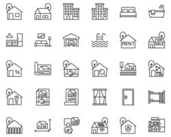 ícones de linha de vetor imobiliário, casa, casa, construção