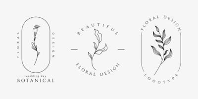 belos logotipos de modelos de contorno com ornamentos florais para ilustração vetorial de indústria de beleza de casamentos vetor