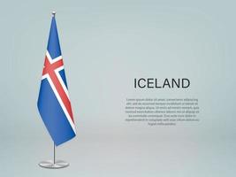 Islândia pendurada bandeira no stand. modelo de banner de conferência vetor