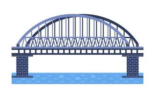 ilustração vetorial de ponte. elemento de arquitetura da cidade com cabos, rodovia e construção de ponte sobre o rio com faixa de rodagem isolada e lanternas na paisagem colorida vetor