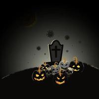 abóboras, crânio e vírus na ilustração vetorial de design gráfico do túmulo. série de halloween