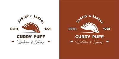 ilustração vetorial gráfico de folhado de curry crocante marrom de pastelaria e padaria qualidade premium bom para curry puff produto de logotipo vintage de padaria e confeitaria saboroso e salgado vetor
