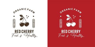 gráfico de ilustração vetorial da silhueta vermelha duas cerejas da fazenda orgânica produto de frutas orgânicas bom para logotipo vintage de cereja vermelha no mercado de frutas mercearia produto orgânico vetor