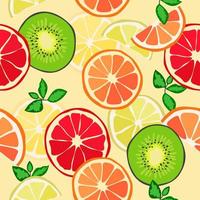 padrão sem emenda de vetor de cítricos, fatias de limão, laranjas, limões, kiwi, toranjas. abstrato, papel de parede. ilustração de alimentos orgânicos naturais, frutas suculentas