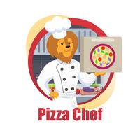Pizza de desenhos animados Chef Lion King Hold Pizza caixa na pata vetor