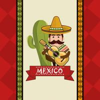 personagem do homem mexicano com ícones da cultura vetor