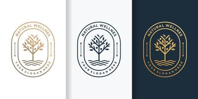 logotipo natural com estilo de árvore dourada de luxo e modelo de design de cartão de visita premium vetor