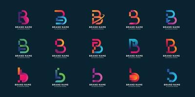 conjunto de coleção de logotipo da letra b com vetor premium de conceito gradiente colorido