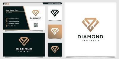 logotipo de diamante com estilo de arte de contorno infinito e modelo de design de cartão de visita premium vetor