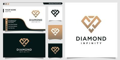 logotipo de diamante com estilo de contorno de conceito infinito e modelo de design de cartão de visita premium vetor