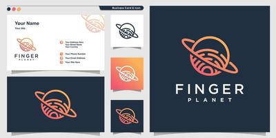 logotipo do planeta com estilo de dedo de arte de linha e vetor premium de design de cartão de visita