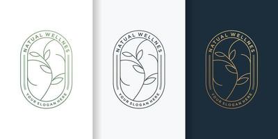 logotipo natural com estilo de arte de linha de emblema exclusivo e modelo de design de cartão de visita vetor premium