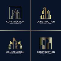 coleção de logotipo de construção dourada, construção, ouro, arquiteto, moderno, abstrato, vetor premium