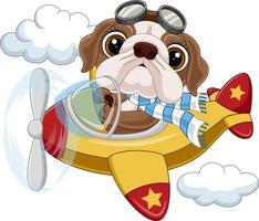 bulldog bebê dos desenhos animados operando um avião vetor