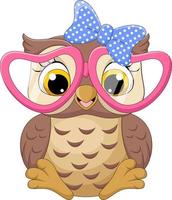 menina coruja bonitinha usando óculos cor de rosa vetor