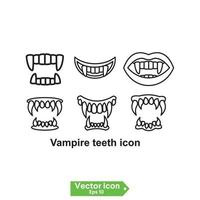 ícone de dentes de vampiro. dentes e lábios de vampiro para o halloween. desenho vetorial conjunto isolado em um fundo branco. vetor