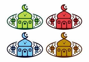 mesquita colorida e ilustração plana de ketupat vetor
