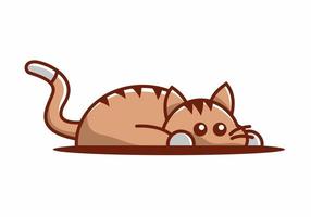 ilustração de gato preguiçoso marrom bonito vetor