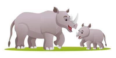 rinoceronte com ilustração de desenho animado de filhote fofo vetor