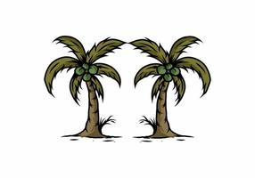 ilustração colorida de coqueiros gêmeos vetor