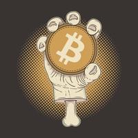 titular de bitcoin btc de criptomoeda, mão segurando a ilustração vetorial de moeda vetor