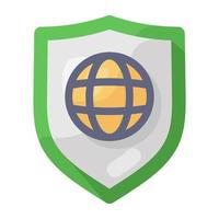 globo dentro do escudo representando o ícone de segurança na internet vetor