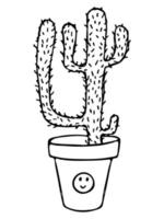 cacto simples desenhado à mão bonito. planta de casa em um clipart de pote. ilustração de cactos isolada no fundo branco. doodle em casa aconchegante. vetor