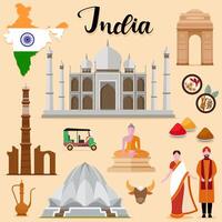 Tourist India Travel coleção definida vetor