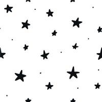 padrão sem emenda com estrelas pretas desenhadas à mão sobre fundo branco. bom para estampas têxteis de berçário, papel de parede, scrapbooking de natal e papel de embrulho, fundos, etc. eps 10 vetor