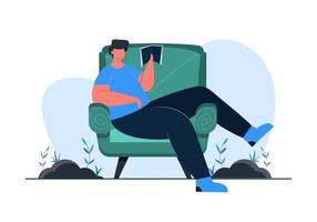 um homem lendo livro em uma ilustração de conceito de sofá vetor
