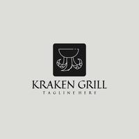 inspiração de design de logotipo kraken grill. modelo de logotipo de restaurante moderno plano. ilustração vetorial vetor