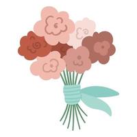 vetor buquê de primavera ou verão isolado no fundo branco. bela ilustração plana com flores rosas amarradas com um laço azul. elemento decorativo floral